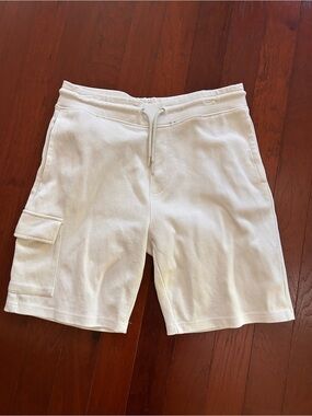Lefties White Cargo Sweat Shorts Men's L (32) Cotton Blend Fleece-Back Jogger